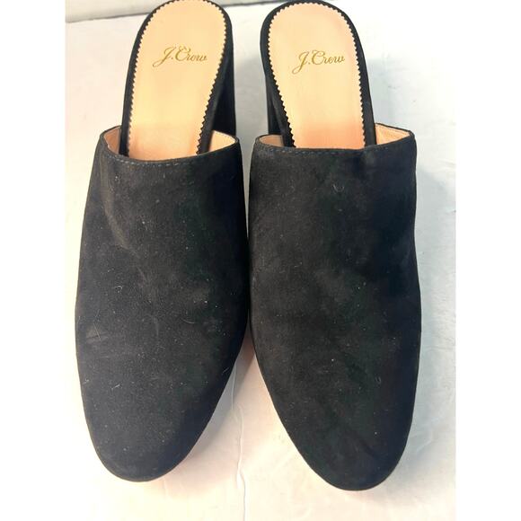 J. Crew Black Suede Block Heel Slip On Leather Insoles Mule Clog Shoes Sz 8 - Picture 3 of 11